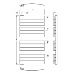 Elgin Anthracite Designer Towel Rail - 550 x 1080mm - Technical Drawing