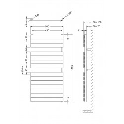 Chrome Flat Panel Designer Towel Rail - 500 x 1213mm - Technical Drawing