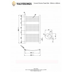 Curved Chrome Towel Rail - 500 x 800mm - Technical Drawing