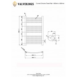 Curved Chrome Towel Rail - 600 x 800mm - Technical Drawing