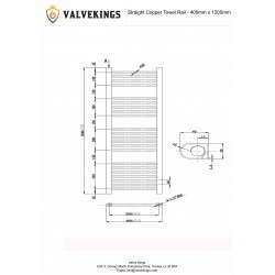 Straight Copper Towel Rail - 400 x 1200mm - Technical Drawing