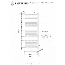 Straight Copper Towel Rail - 500 x 1200mm -  Technical Drawing