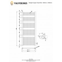 Straight Copper Towel Rail - 500 x 1600mm -  Technical Drawing