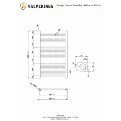 Straight Copper Towel Rail - 600 x 800mm - Technical Drawing