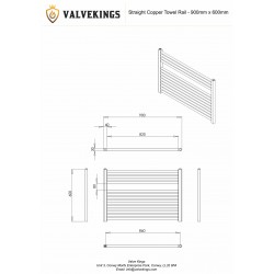 Straight Copper Towel Rail - 900 x 600mm - Technical Drawing