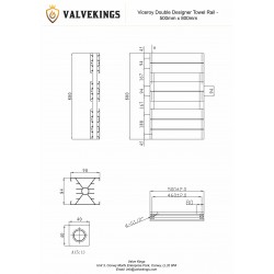 Viceroy Anthracite Double Designer Towel Rail - 500 x 800mm - Technical Drawing