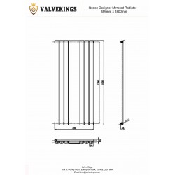 Queen White Mirror Radiator - 499 x 1800mm - Technical Drawing