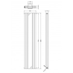 Sloane Anthracite Double Panel Mirror Radiator - 381 x 1800mm - Technical Drawing