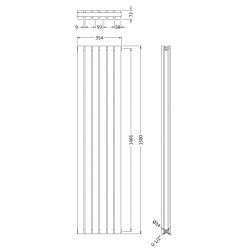 Sloane Anthracite Double Panel Radiator - 354 x 1800mm - Technical Drawing