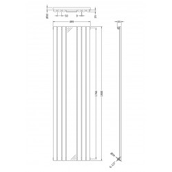 Revive Anthracite Single Panel Mirror Radiator - 499 x 1800mm - Technical Drawing