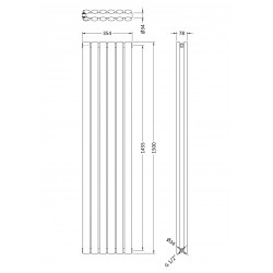 Revive Anthracite Double Panel Radiator - 354 x 1500mm - Technical Drawing