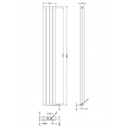 Revive White Double Panel Radiator - 236 x 1800mm - Technical Drawing