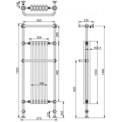 Tillbury Freestanding Traditional Towel Rail - 575 x 1500mm - Technical Drawing