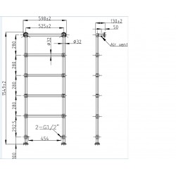 Countess Floor Standing Towel Rail - 600 x 1550mm - Technical Drawing