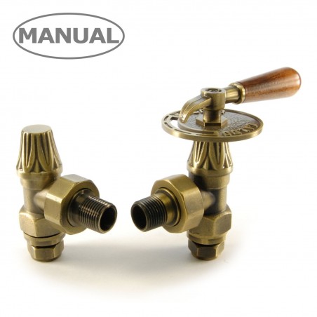 Abbey Throttle Radiator Valve & Lockshield - Old English Brass