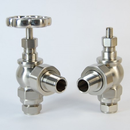 Rosa Angled Manual Radiator Valves - Satin Nickel