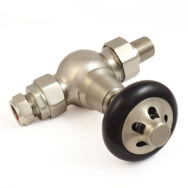 Commodore Straight Manual Radiator Valve & Lockshield Satin Nickel