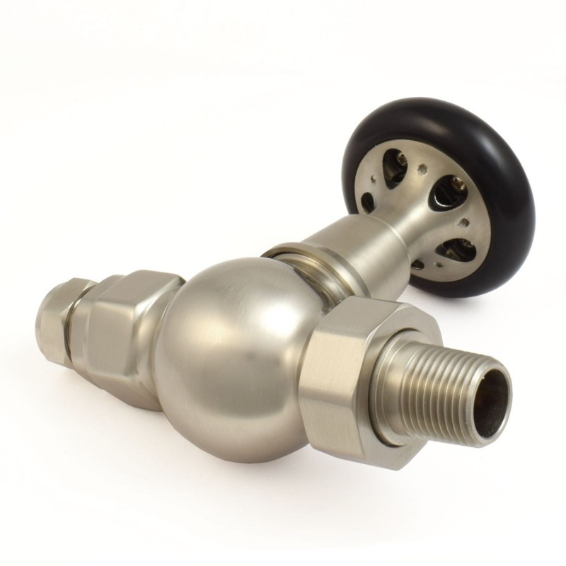 Commodore Straight Manual Radiator Valve & Lockshield Satin Nickel