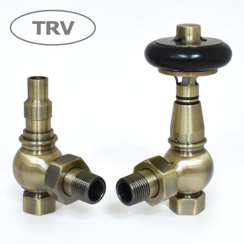 Amberley Angled Thermostatic Radiator Valves - Antique Brass Amberley Angled Thermostatic Radiator Valves - Antique Brass
