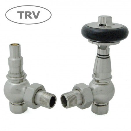 Amberley Angled Thermostatic Radiator Valves - Satin Nickel