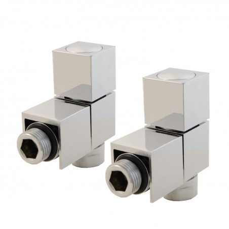 Cube Angled Square Radiator Valves - Chrome