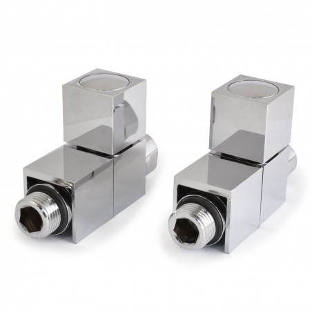 Cube Straight Square Radiator Valves - Chrome