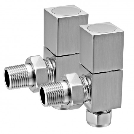 Cubex Angled Square Radiator Valves - Satin Nickel