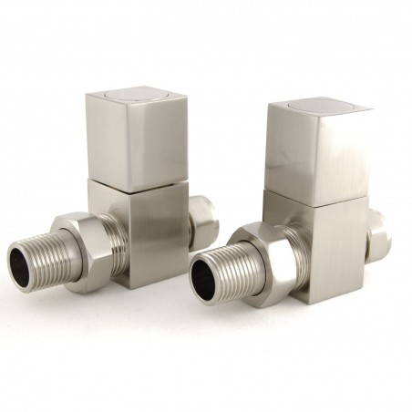 Cubex Straight Square Radiator Valves - Satin Nickel