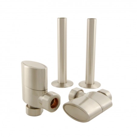 Ellipse Angled Oval Radiator Valves including sleeves - Satin Nickel