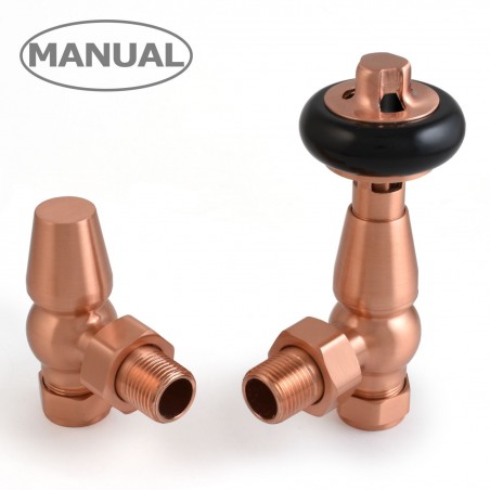 Eton Angled Radiator Valves - Brushed Copper