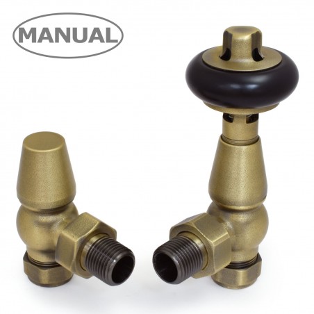 Eton Angled Radiator Valves - Old English Brass