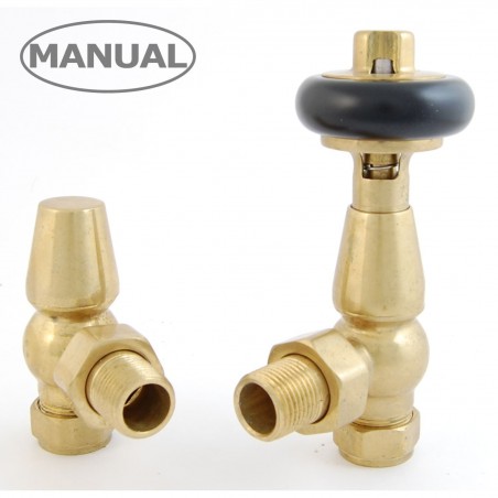 Eton Angled Radiator Valves - Un-lacquered Brass