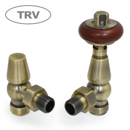 Faringdon Angled Thermostatic Radiator Valves - Antique Brass