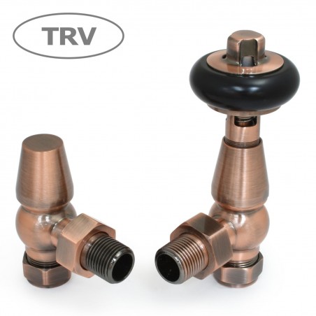 Faringdon Angled Thermostatic Radiator Valves - Antique Copper