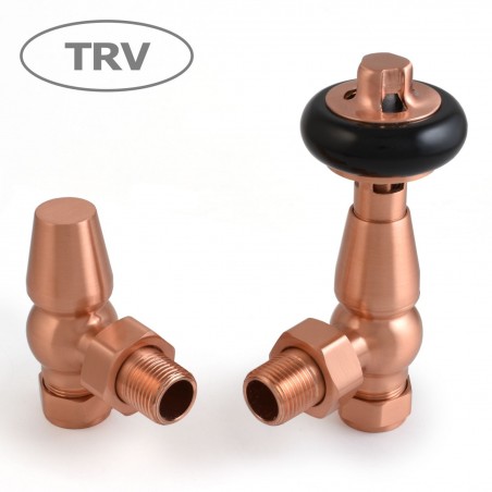 Faringdon Angled Thermostatic Radiator Valves - Brushed Copper