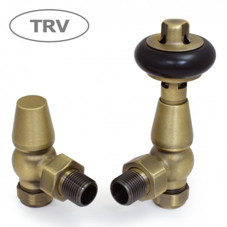 Faringdon Angled Thermostatic Radiator Valves - Old English Brass