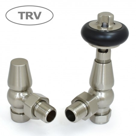 Faringdon Angled Thermostatic Radiator Valves - Satin Nickel