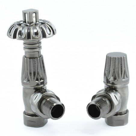 Gothic Angled Thermostatic Radiator Valves - Satin Black