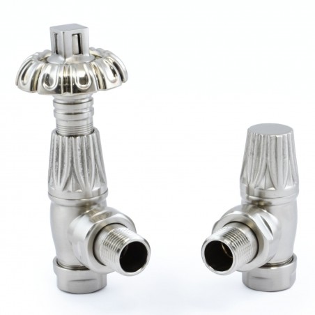 Gothic Angled Thermostatic Radiator Valves - Satin Nickel