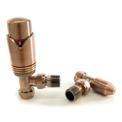 Wave Angled Thermostatic Radiator Valves - Antique Copper