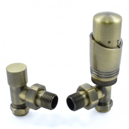 Delta Angled Thermostatic Radiator Valves - Antique Brass