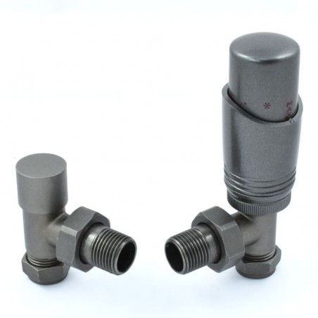 Delta Angled Thermostatic Radiator Valves - Metallic Grey