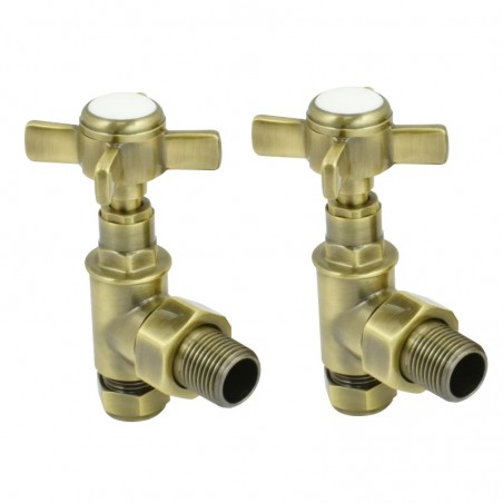 Westminster Crosshead Angled Radiator Valves - Antique Brass