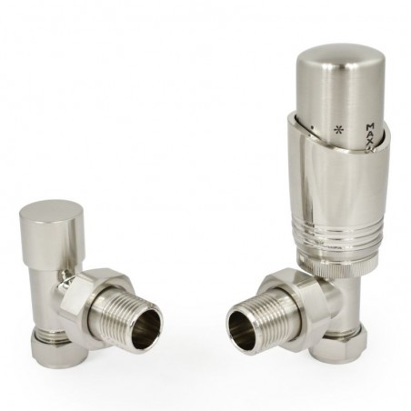 Delta Angled Thermostatic Radiator Valves - Satin Nickel