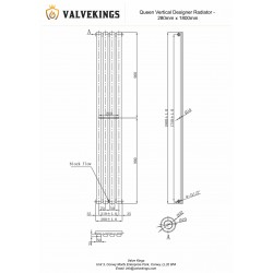 Queen Anthracite Designer Radiator - 280 x 1800mm - Technical Drawing