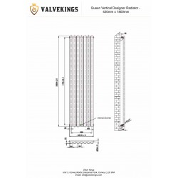 Queen Anthracite Designer Radiator - 420 x 1800mm - Technical Drawing