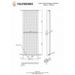 Queen Anthracite Designer Radiator - 630 x 1800mm - Technical Drawing
