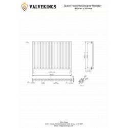 Queen Anthracite Designer Radiator - 960 x 500mm - Technical Drawing