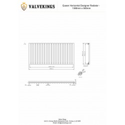 Queen Anthracite Designer Radiator - 1380 x 500mm - Technical Drawing