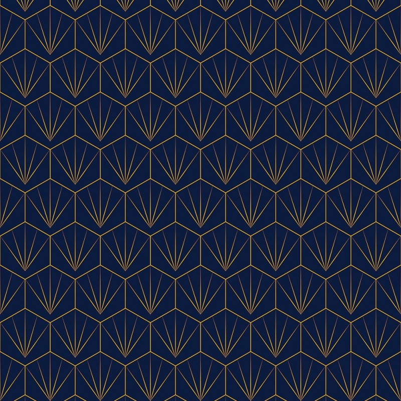 Navy & Mustard Deco Tile Patterned Acrylic - Showerwall Panel - Swatch